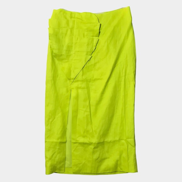 FARM Rio Lime Leaf Midi Skirt Linen Green S Tropical Vacation Resortwear NWT - Picture 4 of 12